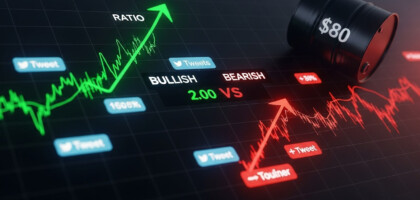 What is the Ratio of Bullish to Bearish Sentiment on Twitter for Oil Futures Aiming for $80 per Barrel?