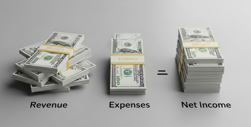 How is the Net Income of a Company Calculated by Subtracting Expenses from Revenue?