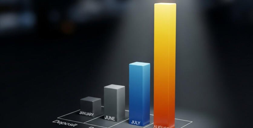 In Which Month Was the Peak of the Largest Deposit Made: January, June, July, or August?